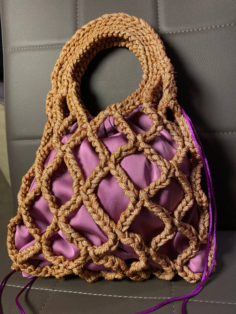 Sportina filato diamante salmone brillante con sacca interna lilla o fantasia