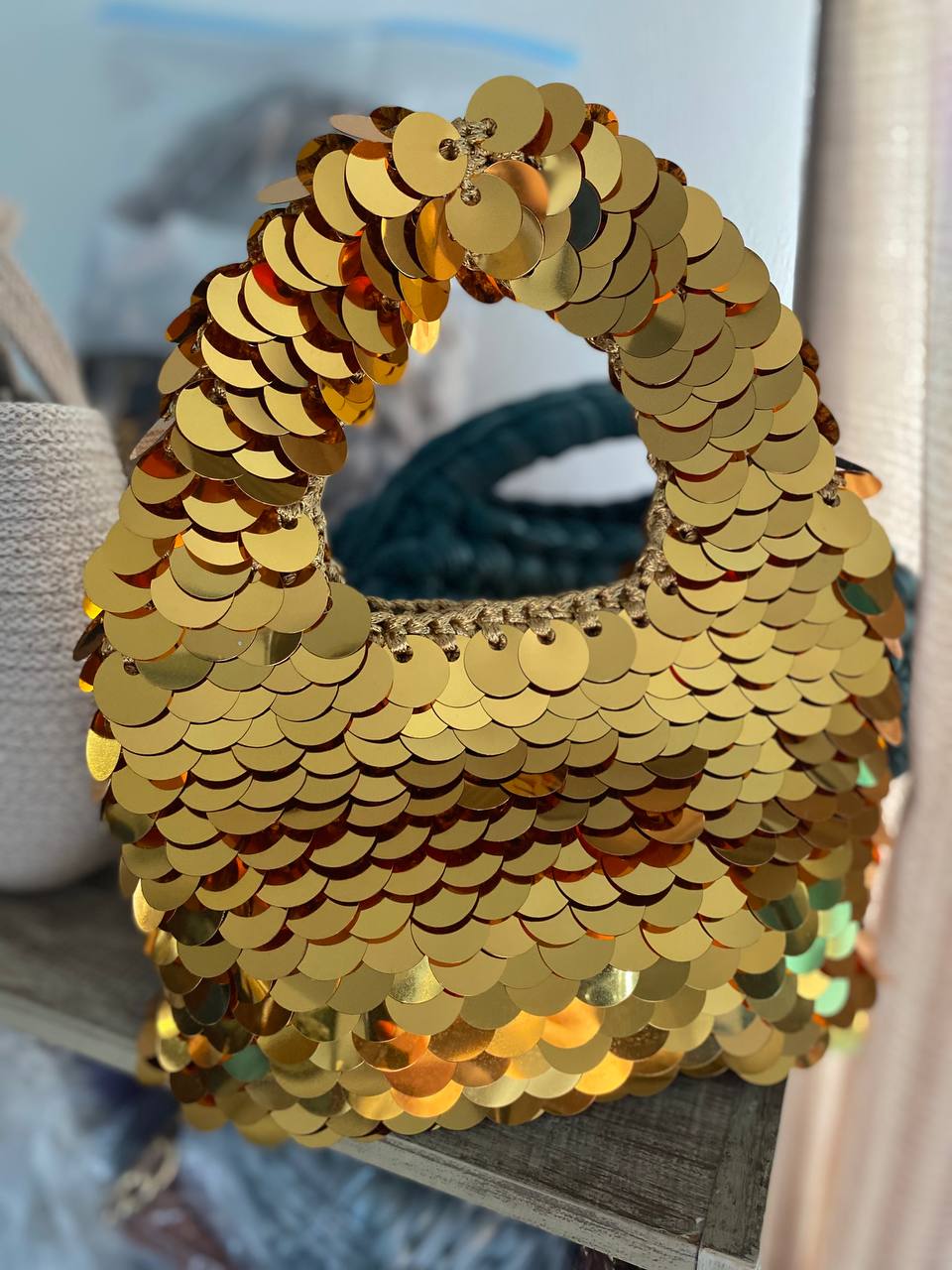 Borsa con filato paillettes