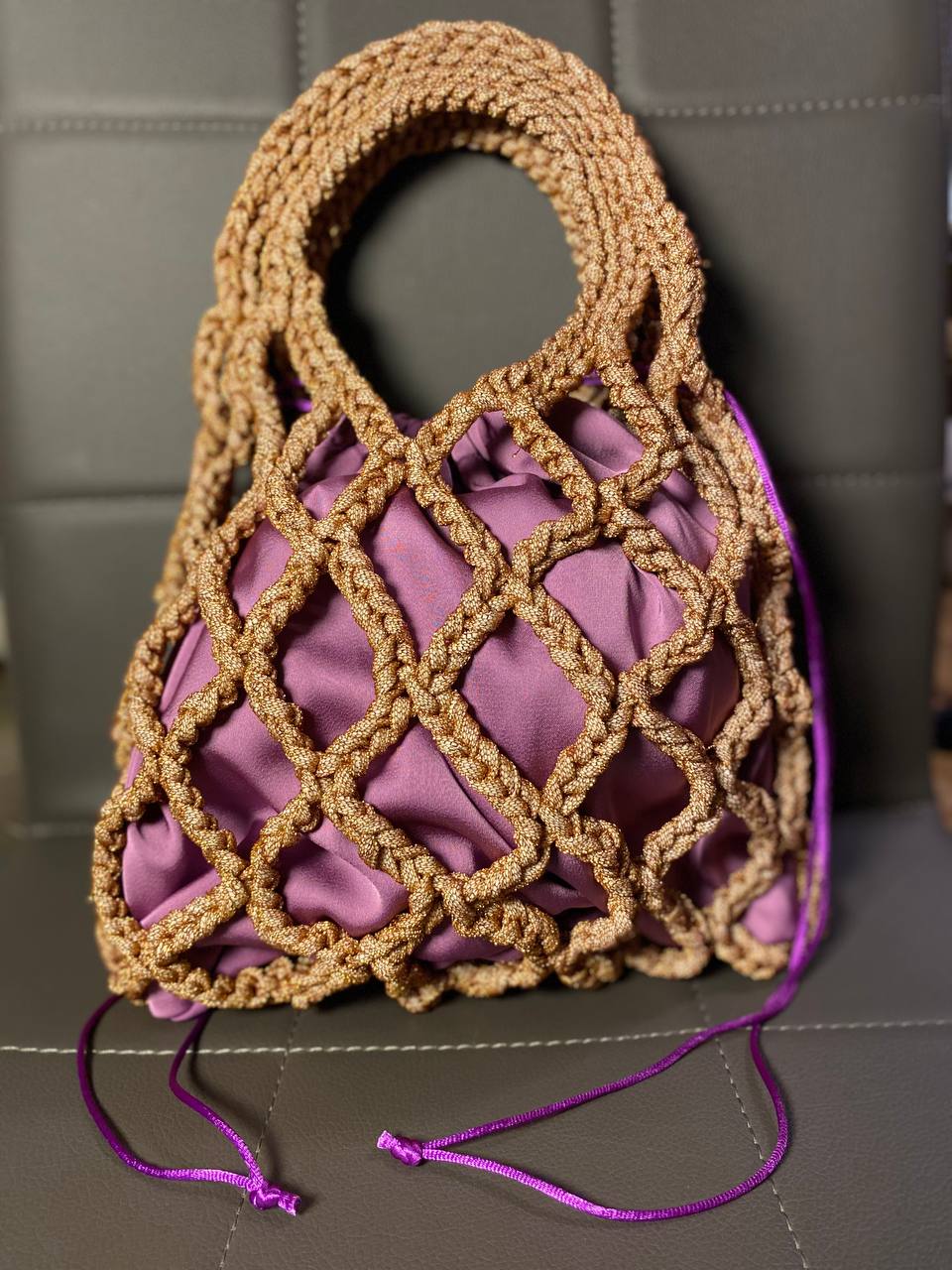 Sportina filato diamante salmone brillante con sacca interna lilla o fantasia